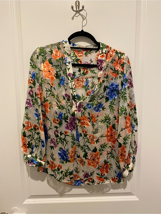 Alice + Olivia Tops - Alice + Olivia Floral V-Neck Blouse in Orange, Blue, Purple, Green, Cream
